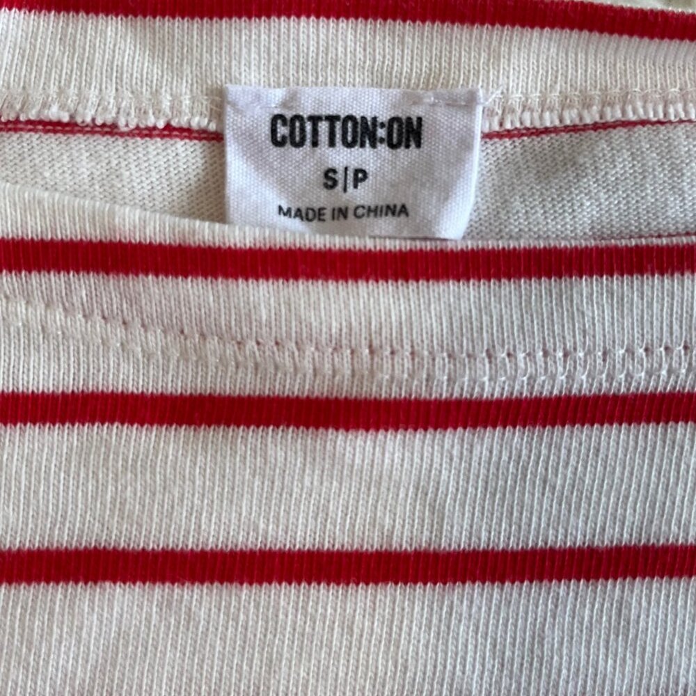 Cotton On Long Sleeve Boatneck Cropped Tee Red Stripe | Size Small - Picture 3 of 7